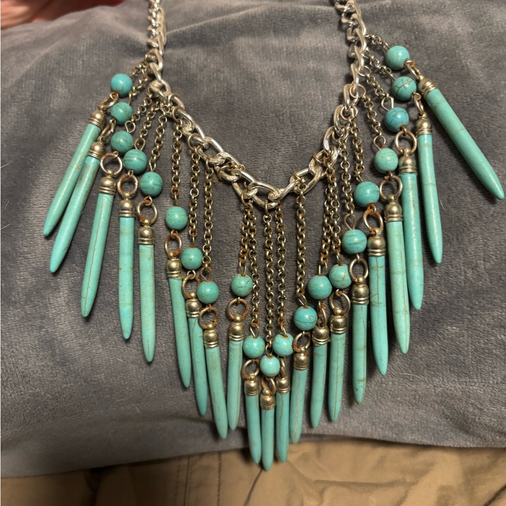 Turquoise and Gold Statement Necklace
